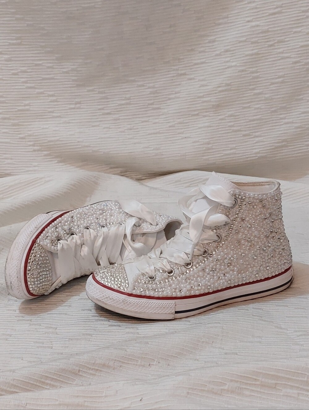 Converse White Pearl-Embellished High-Top Sneakers Size 3